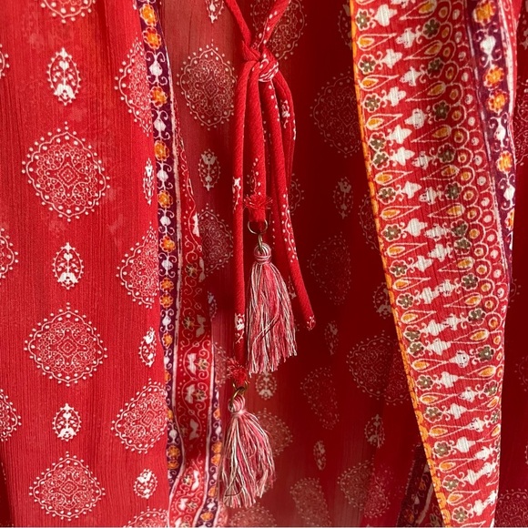Xhilaration woman’s summer coverup size XL/XXL red printed boho front tie beach - Picture 4 of 7